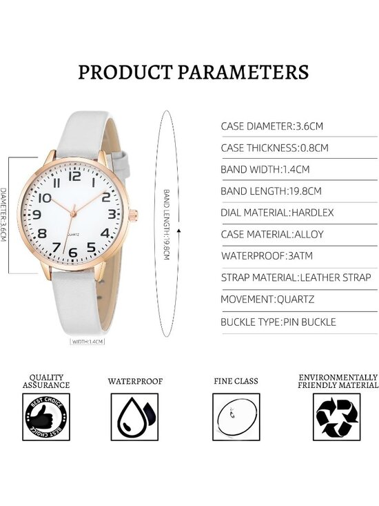Women\'s White Dainty Analog Leather Waterproof Reloj Para Mujer Wrist Watch
